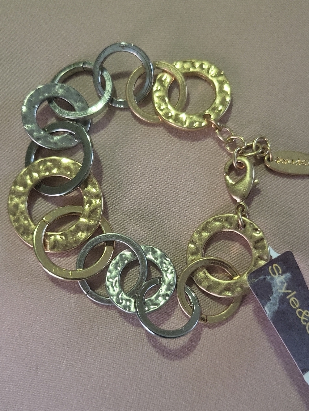 Style & Co. Two-Tone Hammered Circle Link Bracelet - Gold & Silver
